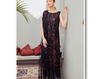 Embroidered Net Shalwar Kameez: Pakistani Wedding Party Dress