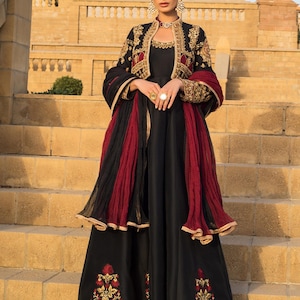 Indian/Pakistani dresses, wedding dress, Bridal maxi dress, Long maxi, made to order silk embroidered black plus size maxi dresses for woman