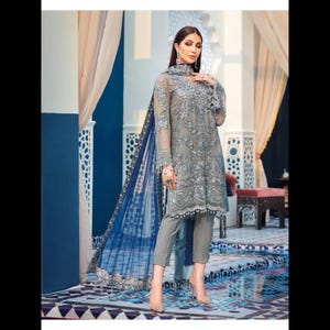 Embroidered Net Pakistani Bridal Dress: Made-to-Order Shalwar Kameez