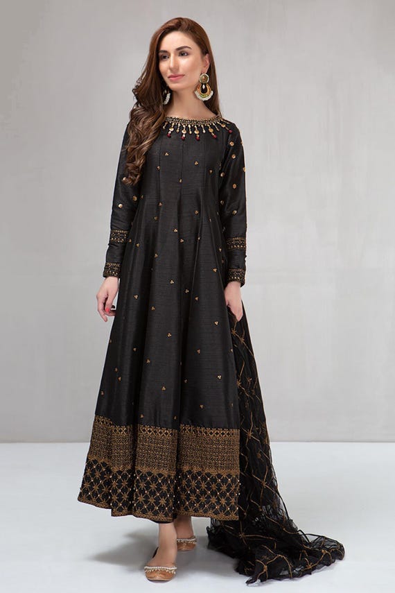 knee length dresses for ladies Black Embroidered Chiffon Maxi Dress main image 0