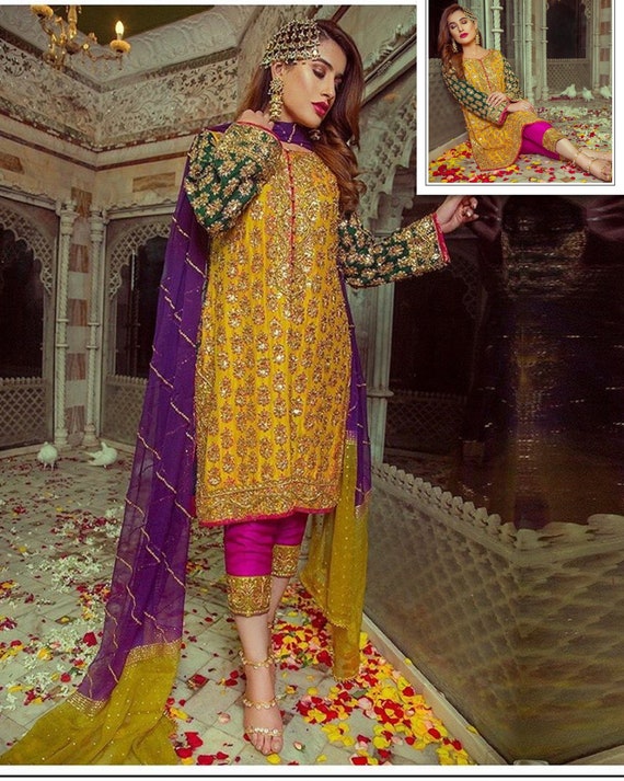 haldi yellow and purple combination dress Buy Festive Palazzo Suit