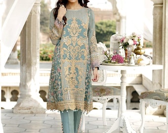 Embroidered Chiffon Salwar Kameez: Pakistani Indian Bridal Dress