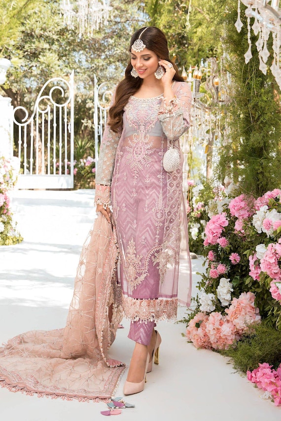 Embroidered Organza Pakistani Wedding Dress: Maria B Style Shalwar Kameez