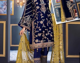 Embroidered Velvet Salwar Kameez: Pakistani Wedding Party Dress