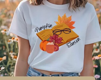 Pumpkin Season PNG - Halloween Shirt Sublimation Design - Halloween PNG - Pumpkin PNG - Bookish png - Retro Halloween png - Fall png