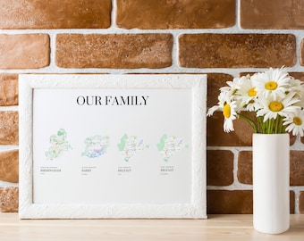 Our Family Map Print - Personalised Gift - Map Art - Custom Family Print - Family Portrait - Personalised Print - Family Print Gift