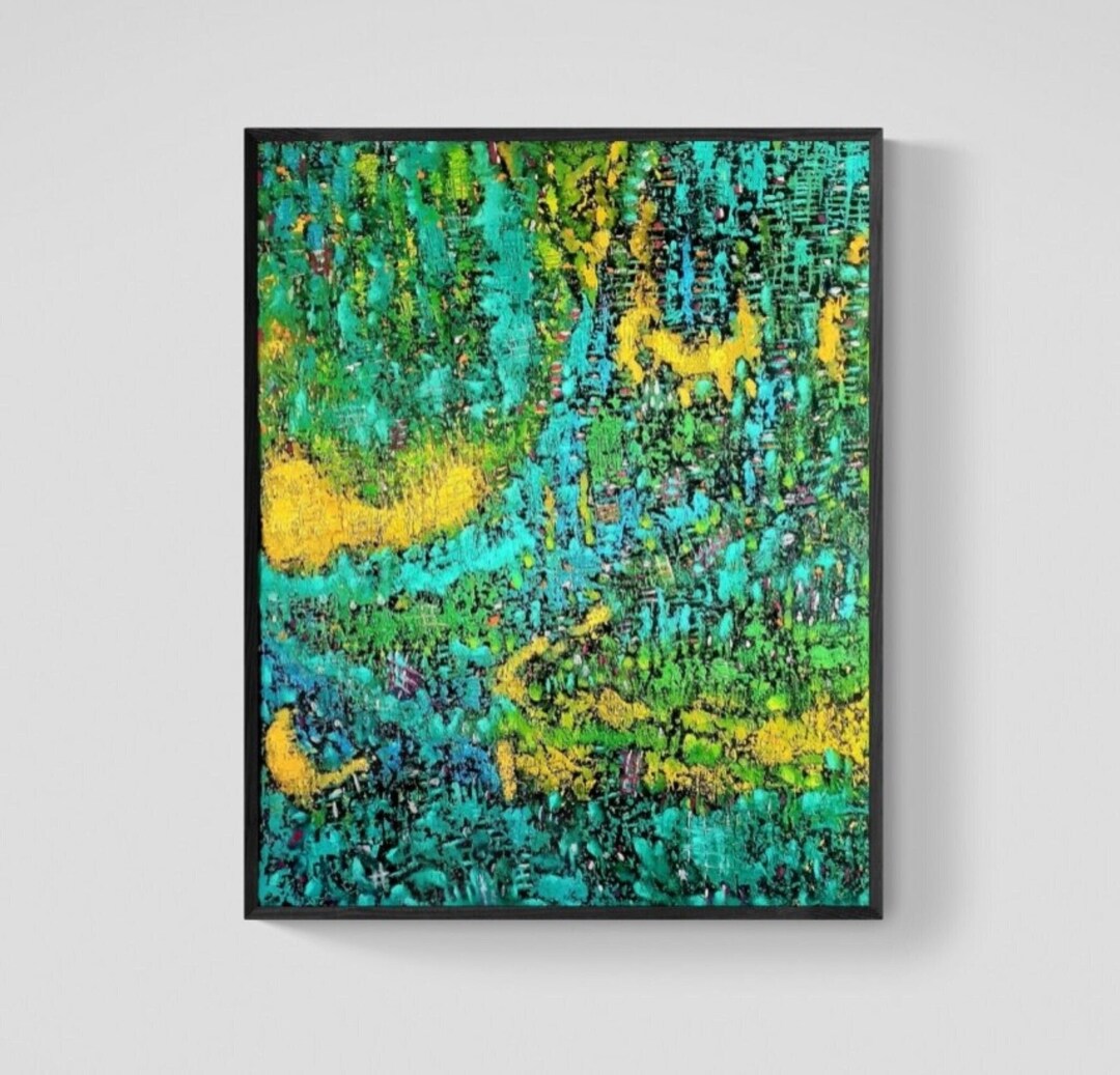 Original Abstract1 Green Oil Painting on Canvas Textured Artwork ...