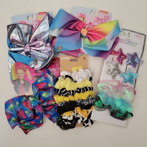 BOWS~Nickelodeon JOJO SIWA~Signature Bows Lot Of 3, Clip & Twister Collection Barrettes and Scrunchies