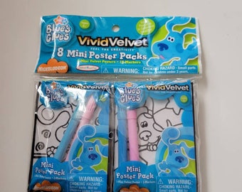 BLUE'S CLUES~Vivid Velvet Mini Poster Packs~8 Mini Velvet Posters w/16 Markers~Nickelodeon Nick Jr.~Each 4"× 2 1/2" Poster Is Different