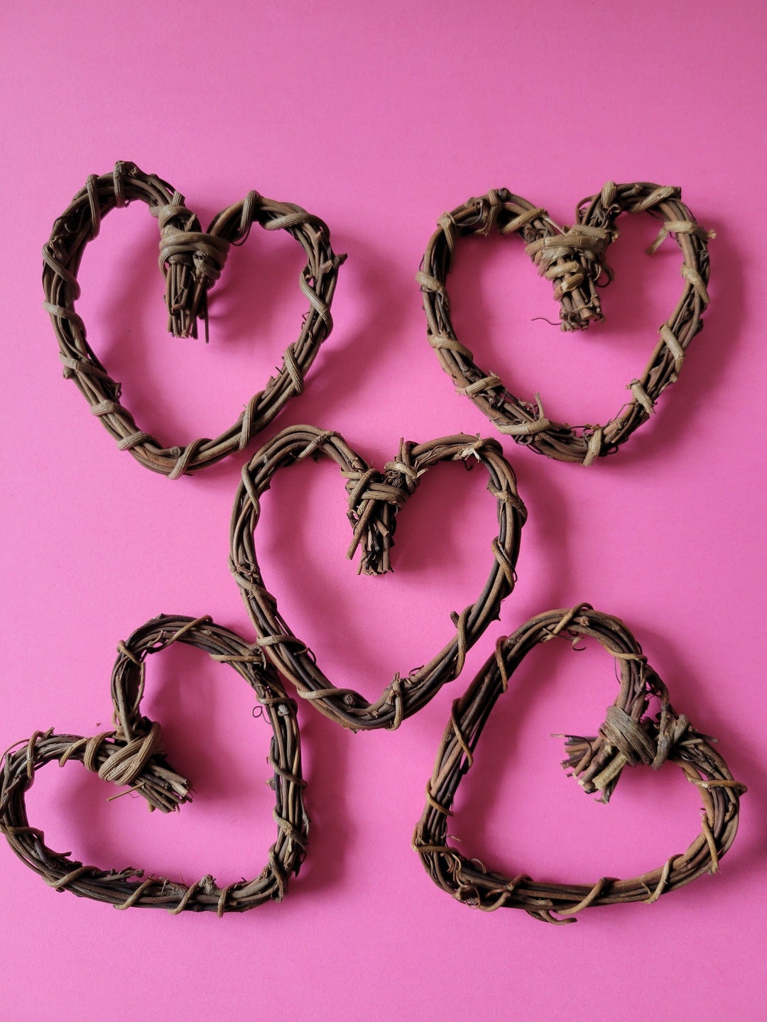 HEARTSHAPED 4 Rattan Wreathslot of 5 Hearts for Decor/holiday/wedding