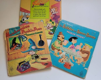 HANNA-BARBERA Collection~The JETSON&#39;S Denny&#39;s Sticker Board Book, The Flintstones & Mushroom and Punkin Puss the Country Cousins Books