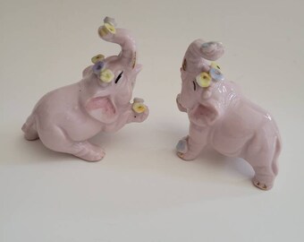 Adorable Vintage Ceramic Pink with Gold Accents Elephant Hand Painted Made in Japan