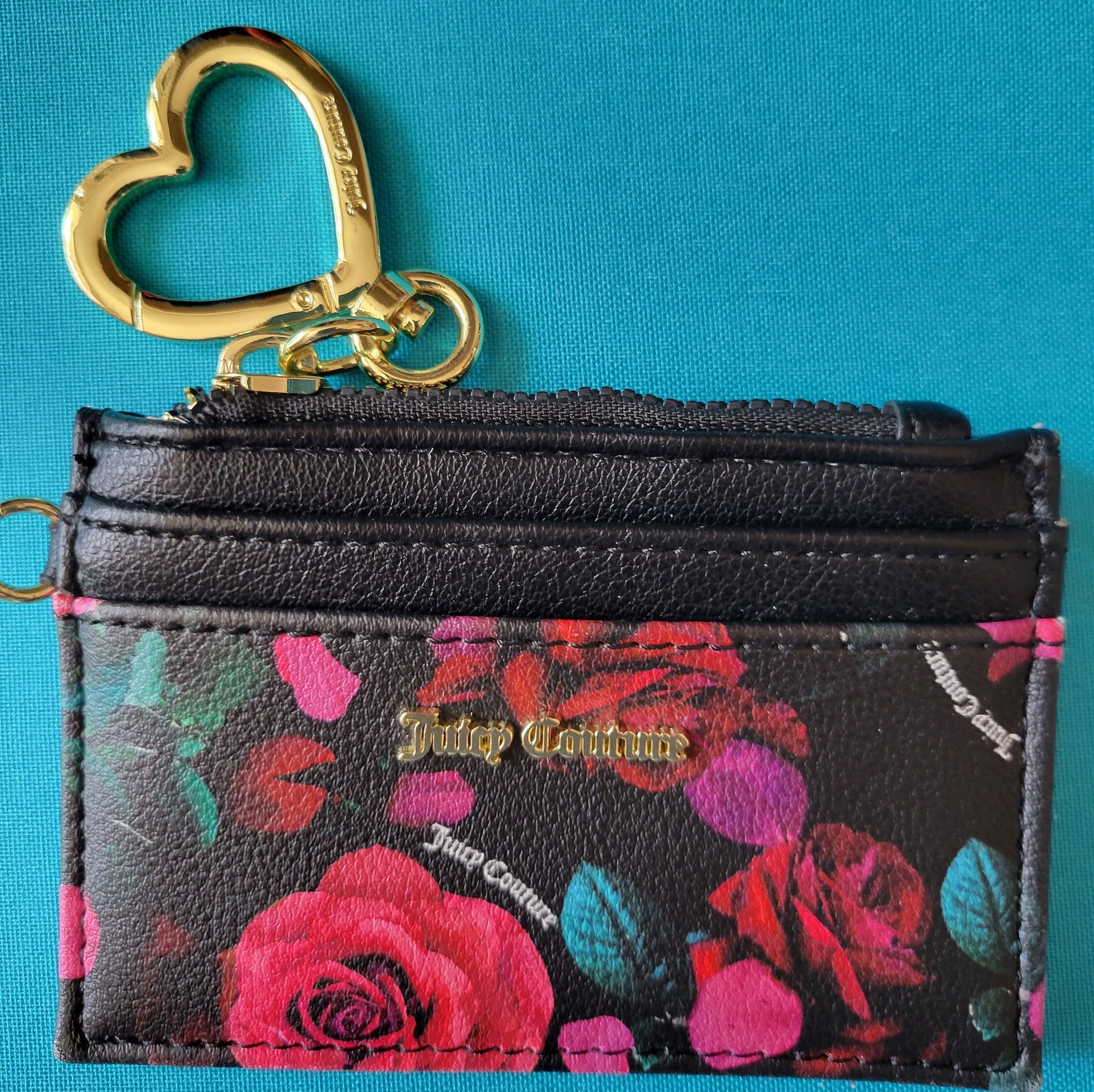 Brand New Juicy Couture Floral Heart Shaped Wristlet Wallet Coin Purse  Pouch Bag