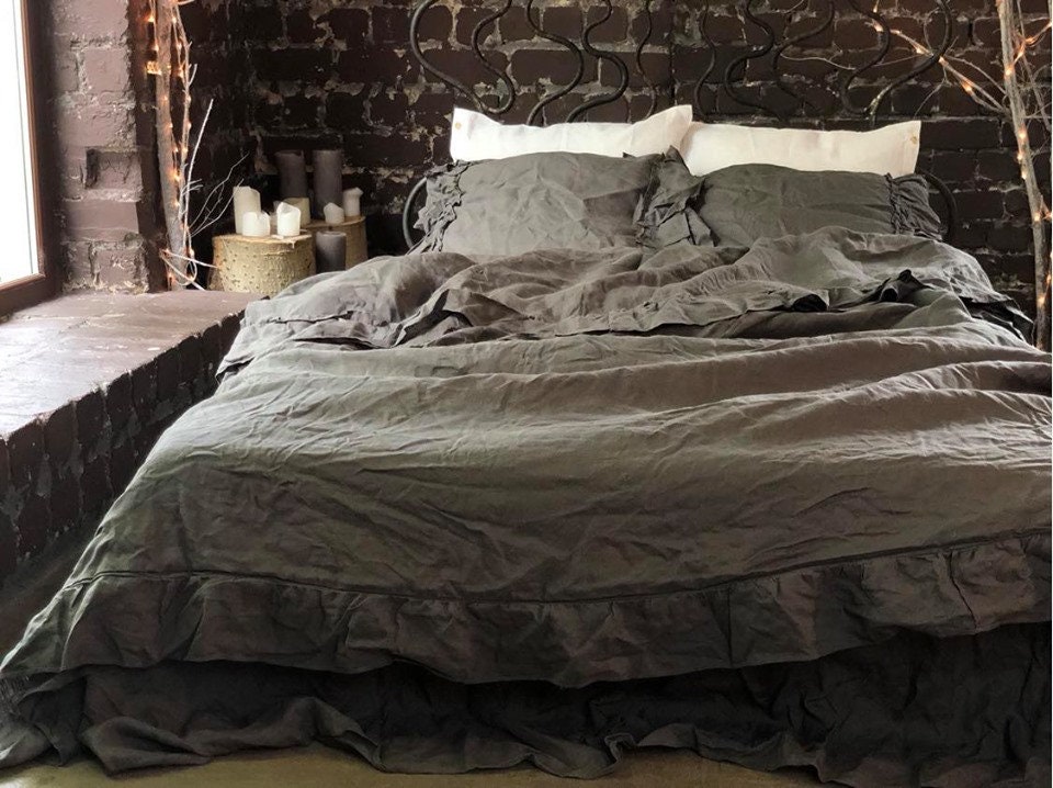 Ruffled linen Duvet cover set Linen bedding sets full Linen | Etsy