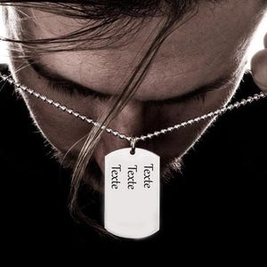 LARGE MILITARY MEDAL 50x29 ball chain: Engraved in white with your text/initials hypoallergenic and surgical rhodium-plated steel