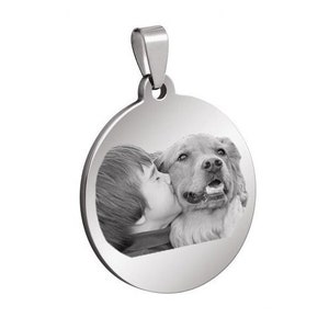 Customizable MEDAL: Round rhodium engraved with photo or text / initials with a black gift box