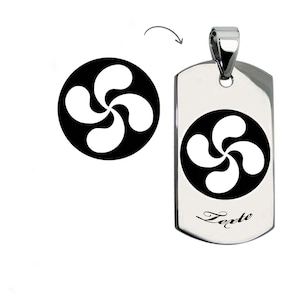 5 choices of customizable MEDALS Basque Cross + text: engraved with a photo of the Basque cross silver stainless steel