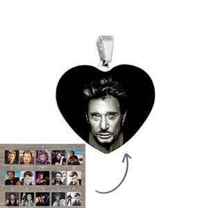15 photos to choose from CUSTOMIZABLE MEDAL: Engraved with 1 photo of Johnny Hallyday rhodium-plated stainless steel hypoallergenic silver