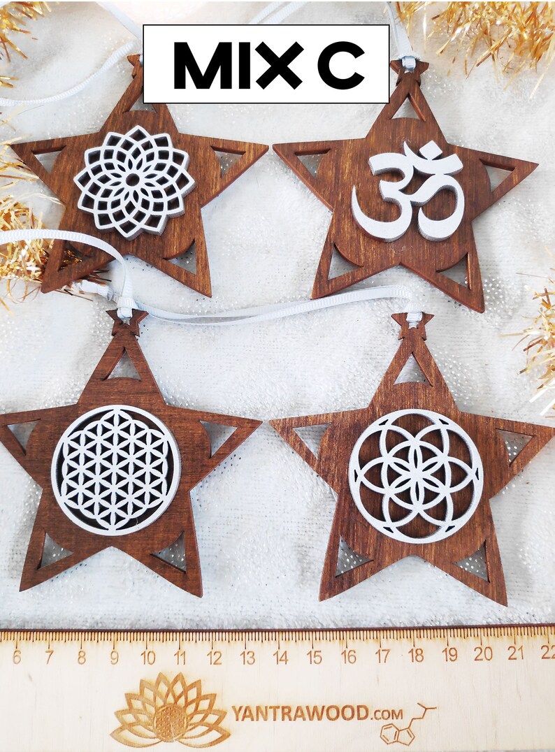 Download 3D Aum Om Star Wooden Sacred Christmas Ornament Set Laser ...