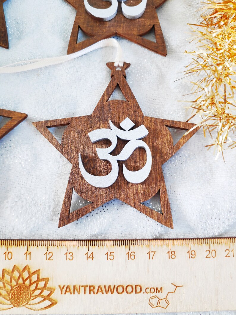 Download 3D Aum Om Star Wooden Sacred Christmas Ornament Set Laser ...