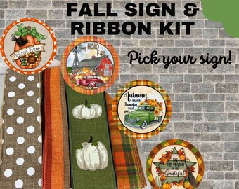 Fall Ribbon and Sign Kit, Wreath Attachments, Wreath Ribbon, Wreath Sign