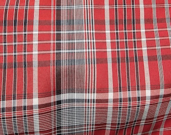 Tissu bandana à carreaux rouge : mélange de coton, tissu de style jamaïcain par mètre