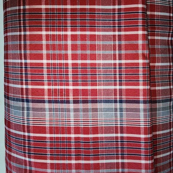 Traditional Bandana Fabric Jamaican Bandana Fabric Red Bandana Cloth Red Plaid With Navy Stripe Fabric By Yard