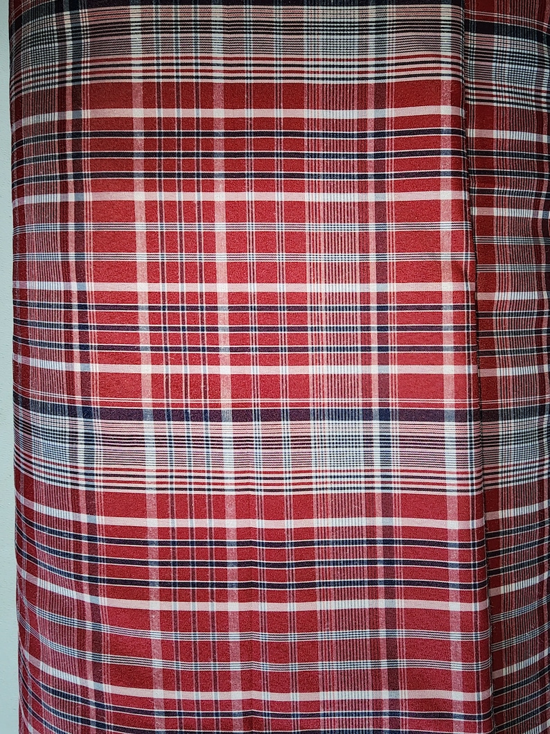 Traditional Bandana Fabric Jamaican Bandana Fabric Red Bandana Cloth Red Plaid With Navy Stripe Fabric By Yard image 1