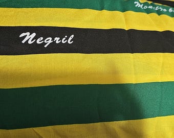 Tissu jamaïcain jaune, vert et noir par mètre, mélange de coton