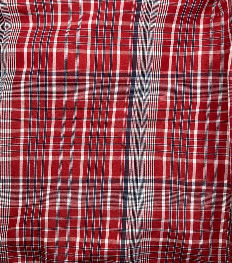 Traditional Bandana Fabric Jamaican Bandana Fabric Red Bandana Cloth Red Plaid With Navy Stripe Fabric By Yard image 2