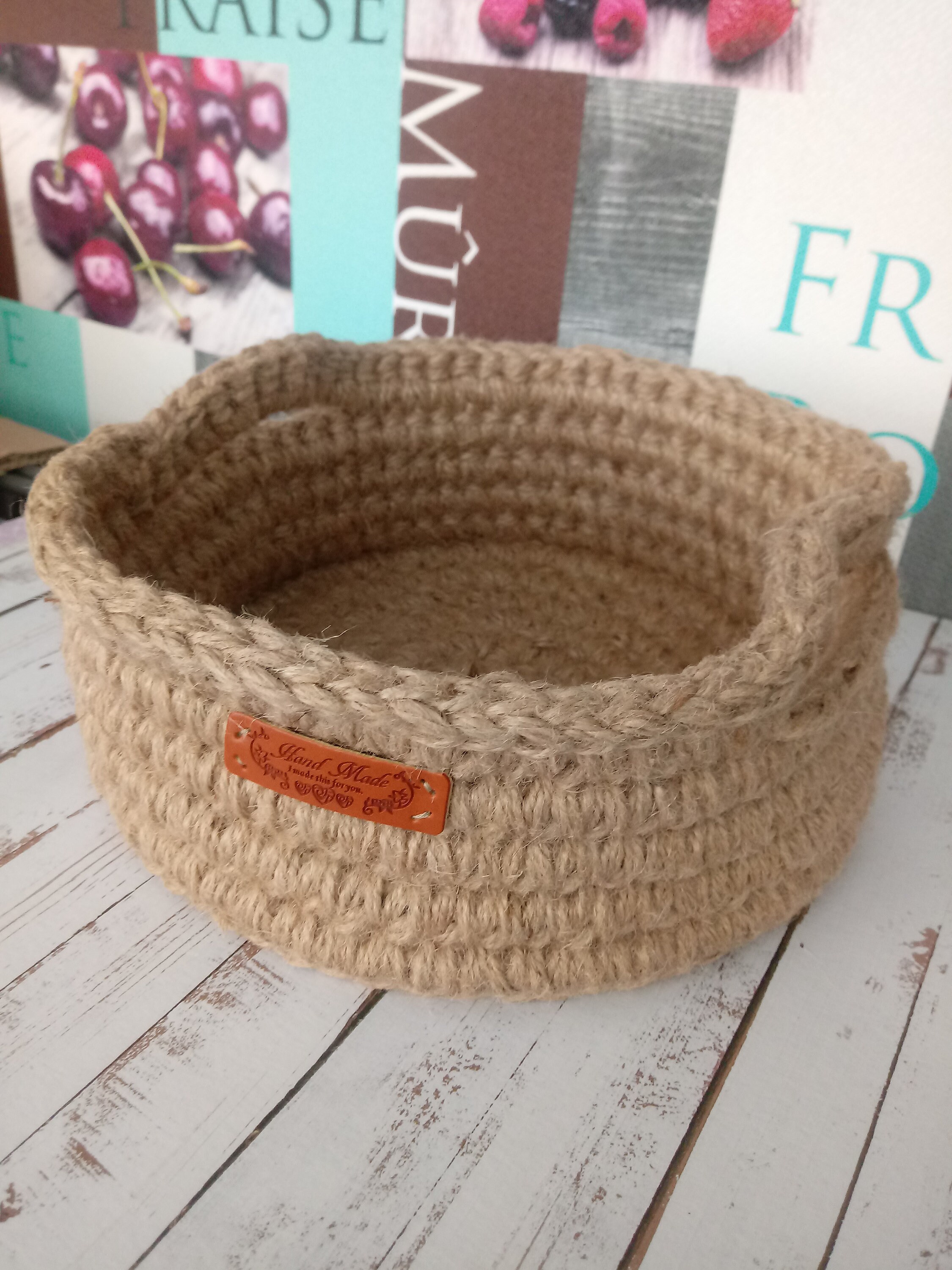 Cesta redonda de yute yute cesta de almacenamiento de cordón | Etsy