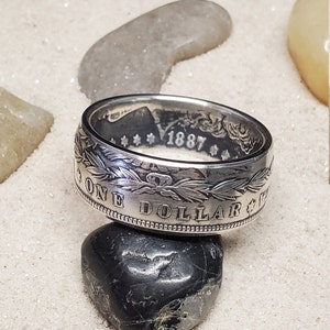 US Morgan Silver Dollar Coin Ring - Antiqued