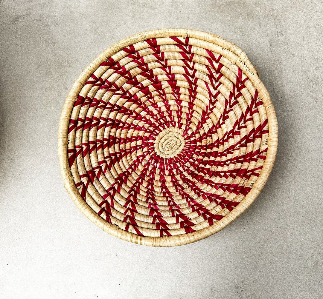 Handwoven Red Ugandan Wall Basket African Artisan Home Decor Etsy