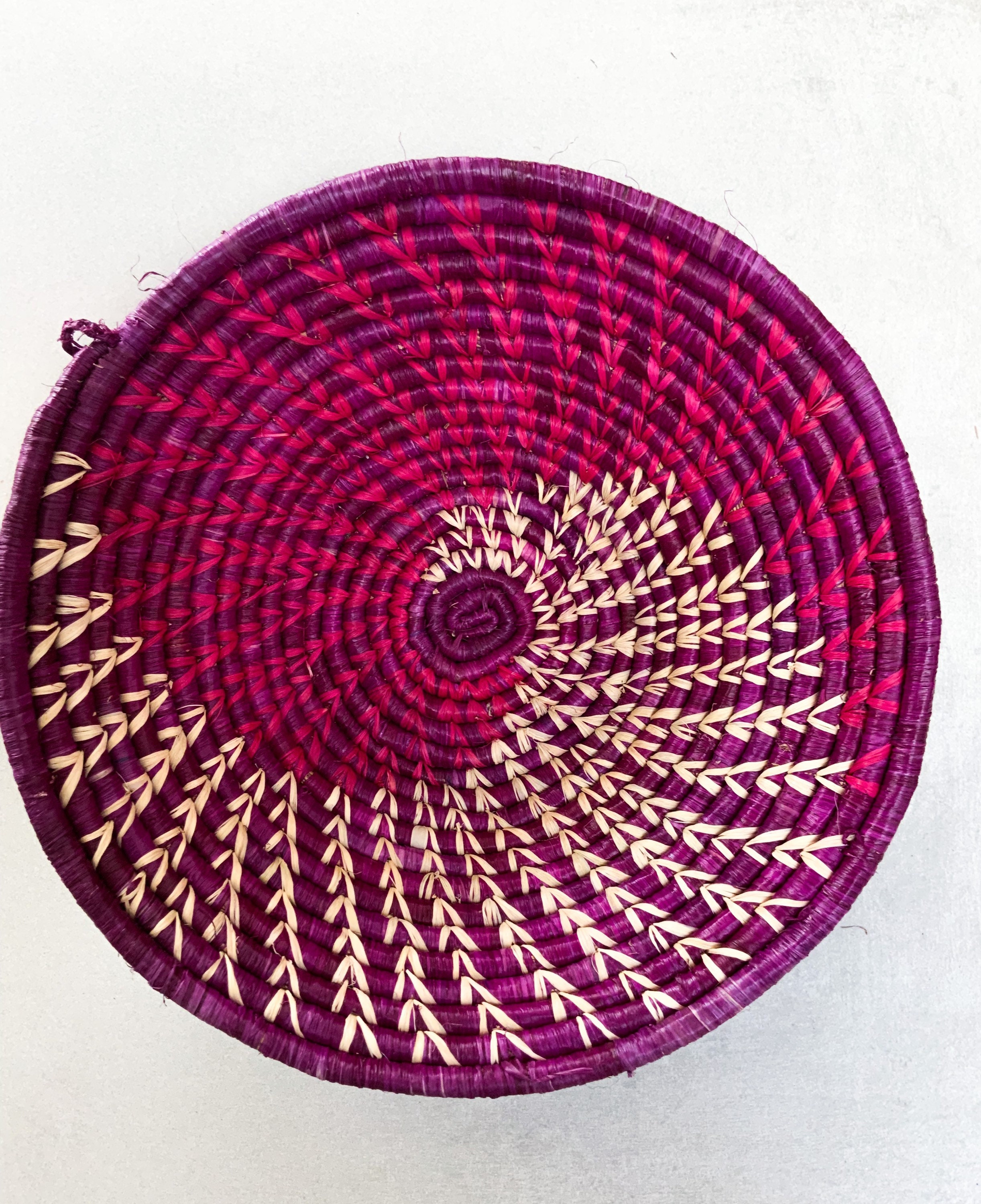 Natural Pink and Purple Woven Ugandan Basket. Hanging Wall Basket. - Etsy
