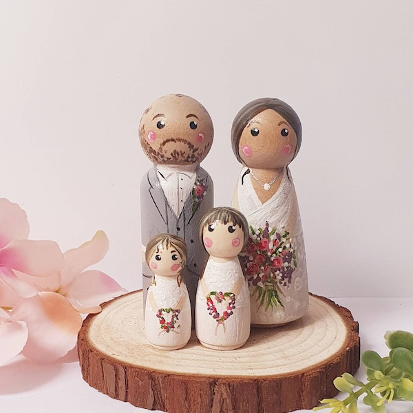 Bride and groom wedding cake topper personalized cake topper hand painted bride and groom made to order vintage wedding wooden cake topper