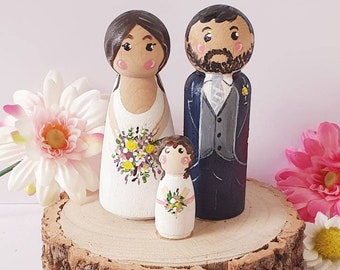 Bride and groom wedding cake topper rustic boho cake topper anniversary cake topper peg doll