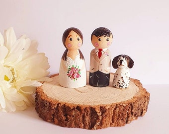 Bride and groom wedding cake topper peg doll cake topper custom bride and groom wooden cake topper family wedding cake topper