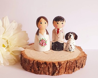 Bride and groom wedding cake topper peg doll cake topper custom bride and groom wooden cake topper family wedding cake topper