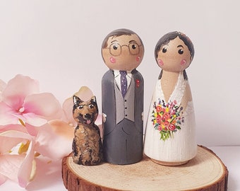 Personalized bride and groom wedding cake topper anniversary wedding gift wooden cake topper peg doll cake topper Mr and Mrs