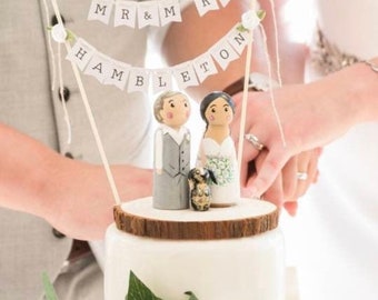Bride and groom wedding cake topper wooden cake topper, made to order peg doll cake topper personalized bride and groom