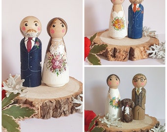 Bride and groom wedding cake topper anniversary wedding gift wooden cake topper