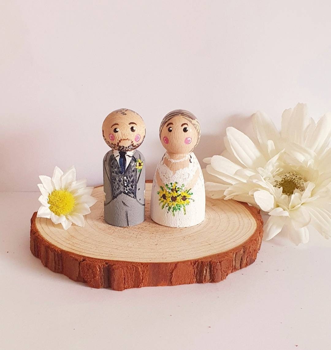 Bride and Groom Wedding Cake Topper Wedding Topper Peg Doll Family - Etsy