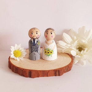 Bride and groom wedding cake topper wedding topper peg doll family