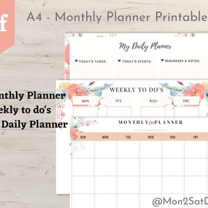 Printable Monthly Calendar Planner / Weekly Planner / Daily Planner : Instant Download