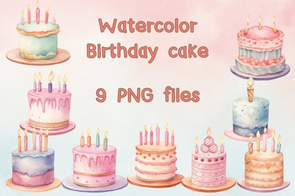 Watercolor Birthday Cake Clipart Instant Download - Etsy