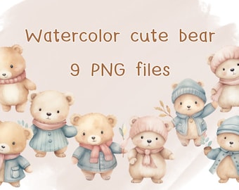 Watercolor cute bear Clipart Instant download