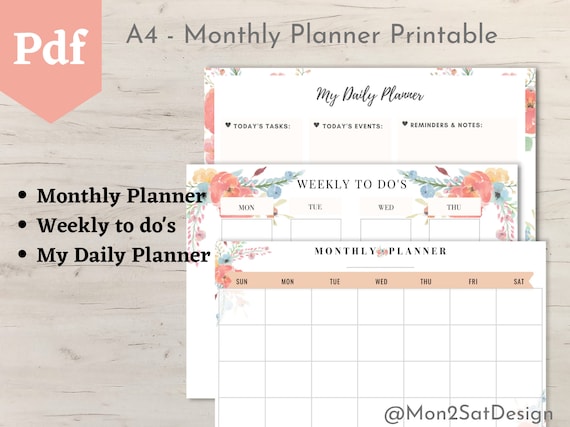 printable monthly calendar planner weekly planner