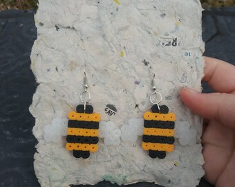 bumble bee perler bead earrings