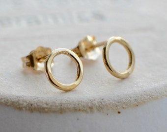 Tiny Hammered Gold Circle Earrings | 14k Gold Filled Ear Studs | Gift for Her