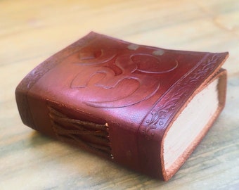 Embossed OM Leather Journal, Pocket Diary with Lock